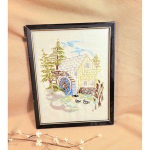 Vintage Embroidery Mill House Framed Art